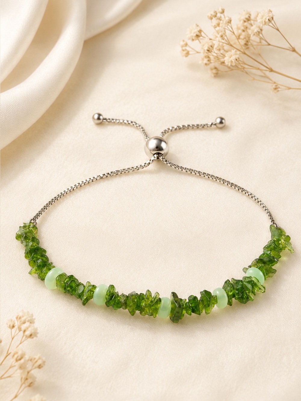 Natural Chrome Diopside & Green Opal Bolo Bracelet 925 Sterling Silver 13.65 CTW